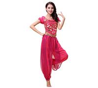 Grouptap Conjunto de Traje de Traje de 2 Piezas de Danza del Vientre de Bollywood, Tema de Princesa India, para Mujeres con Top y Pantalones (150-170cm, 30-60kg) (Rosado)