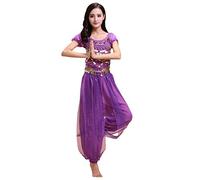 Grouptap Conjunto de Traje de Traje de 2 Piezas de Danza del Vientre de Bollywood, Tema de Princesa India, para Mujeres con Top y Pantalones (150-170cm, 30-60kg) (Morado)