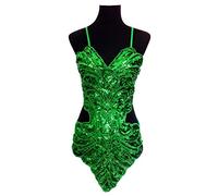 Grouptap Las Mujeres Latinas Bailan Las Lentejuelas Elegantes sin Respaldo Vestido de espectáculo de Estrellas de salón Verde (sin Falda) para el Traje de Mujer Tango Samba Rumba (Verde, Talla única)