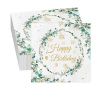 GROVBLE 40 Pcs Servilletas Cumpleaños,Servilletas Happy Birthday um Eucalipto Blanco,Servilletas de Papel Para Baby Shower,Servilletas Papel Decoradas,Servilletas Para Fiestas de Cumpleaños,33 x 33 cm