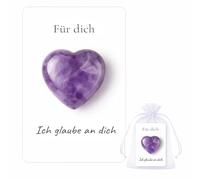 GROVBLE Amuleto de la suerte de corazón de cuarzo rosa - Regalo con tarjeta "Du schaffst das", pequeño regalo de consuelo para animar, regalo de recuperación para novia, colega y familia