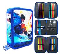 GROVBLE Estuche con 3 compartimentos, estuche grande XXL, estuche escolar, azul, NO