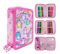 GROVBLE Estuche con 3 compartimentos, estuche grande XXL, estuche escolar, Rosa., NO