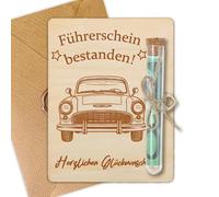 GROVBLE Licencia de conducir, regalo de examen de conducción, regalo de madera con sobres y tubo de ensayo, para mujer, hombre, niña, niño