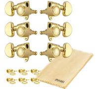 Grover 102-18G ROTOMATICS - Juego de afinadores de guitarra 18:1 3+3 teclas doradas, estilo Sperzel con paño pulido Tonebird Dunlop, botón de riñón, engranajes de afinación fina para acústica o