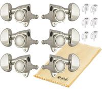 Grover 502N ROTO-GRIP - Juego de afinadores de guitarra rotomáticos de bloqueo 3+3 18:1 de níquel con cabezal de afinación Tonebird Dunlop con botón de riñón