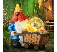 Grovind Gnomos de jardín para decoración al aire libre, gnomos solares, estatuas de jardín, decoración de gnomos de jardín con orbe mágico con luces LED, gnomos al aire libre para jardín, patio,