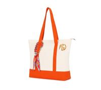 Grovjewfit Bolso Tote Personalizado Mujer De Lona Con Nombre O Logo Bordado Bolso Grande Con Cremallera De Hombro Con Cinta Regalo Para Dama De Honor Boda Viaje Trabajo Compras (Naranja)