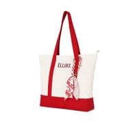 Grovjewfit Bolso Tote Personalizado Mujer De Lona Con Nombre O Logo Bordado Bolso Grande Con Cremallera De Hombro Con Cinta Regalo Para Dama De Honor Boda Viaje Trabajo Compras (Rojo)