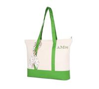 Grovjewfit Bolso Tote Personalizado Mujer De Lona Con Nombre O Logo Bordado Bolso Grande Con Cremallera De Hombro Con Cinta Regalo Para Dama De Honor Boda Viaje Trabajo Compras (Verde Claro)