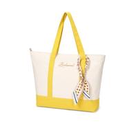 Grovjewfit Bolso Tote Personalizado Mujer De Lona Con Nombre O Logo Bordado Bolso Grande Con Cremallera De Hombro Con Cinta Regalo Para Dama De Honor Boda Viaje Trabajo Compras (Amarillo)