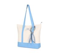 Grovjewfit Bolso Tote Personalizado Mujer De Lona Con Nombre O Logo Bordado Bolso Grande Con Cremallera De Hombro Con Cinta Regalo Para Dama De Honor Boda Viaje Trabajo Compras (Azul Cielo)