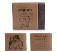 Grovjewfit Cartera Hombre Personalizada con Foto y Fecha Cuero Cartera Regalo para Novio Esposo Aniversario San Valentín (Style 1)