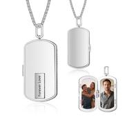 Grovjewfit Colgante Medallón con Foto Personalizada para Hombre Collar Placa Militar de Acero Inoxidable con Grabado Regalo para Papá Marido Novio Día del Padre Cumpleaños Navidad (Plata)