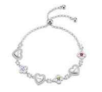Grovjewfit Pulsera Personalizada para Mujer Pulsera con Nombres y Piedras de Nacimiento Pulseras Familiar Ajustable con Corazón Regalo para Mamá Esposa Abuela (3 nombre)