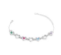 Grovjewfit Pulseras Personalización para Mujer Corazón Pulsera con Nombres y Piedras de nacimiento Ajustable Joyería Regalos para el Día de la Madre Navidad San Valentín (4 stone)