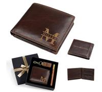 Grovjewfit Set De Regalo Cartera Personalizado para Hombre - Cartera de Piel sintética con Nombre Foto Llavero y Bolígrafo - Regalo para Papá Abuelo Marido Novio (Style 3)