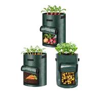 Grow Bags Set, Reusable Garden Plant Pots, 10 Gallon 3 Piece Fabric Planter Bag with Strong Handles, Breathable Plant Containers, Vegetable Growing Bags with Drainage Design, Garden Bag for Outdoor