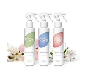 Grow Fragrance Spring - Paquete de 3 ambientadores en aerosol no tóxicos, té verde matcha, té de hibisco y lluvia de flores silvestres, aceites esenciales 100% a base de plantas, seguro para el hogar