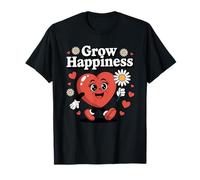 Grow Happiness Corazón Flor Día de San Valentín Pareja Hombres Mujeres Camiseta