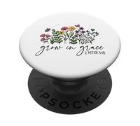 Grow in Grace 2 Pedro 3:18 Mariposa Floral Cristiana PopSockets PopGrip Adhesivo