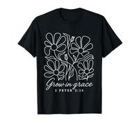 Grow In Grace Boho Floral Line Art Biblia Verso Cristiano Camiseta