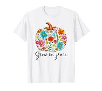 Grow in Grace Christian Pumpkin Floral Fall Bible Verse God Camiseta
