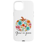 Grow in Grace Christian Pumpkin Floral Fall Bible Verse God Carcasa para iPhone 15 Plus