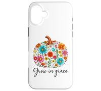 Grow in Grace Christian Pumpkin Floral Fall Bible Verse God Carcasa para iPhone 16 Plus