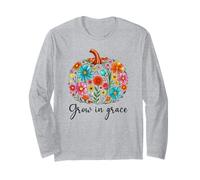 Grow in Grace Christian Pumpkin Floral Fall Bible Verse God Manga Larga