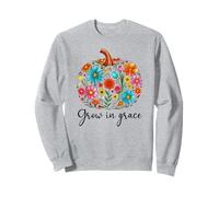 Grow in Grace Christian Pumpkin Floral Fall Bible Verse God Sudadera