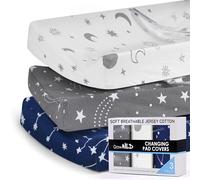GROW WILD Juego de 3 fundas para cambiador de pañales, de algodón suave y elástico, para cambiar pañales para niñas o niños, sábanas limpiables, color gris, blanco, azul marino, estrellas