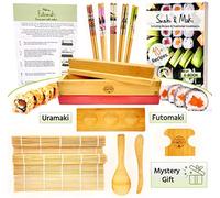 Grow Your Pantry Kit de fabricación de sushi y maki: kit para hacer sushi con máquina Maki, tapete para enrollar sushi, bandeja de salsa japonesa de bambú, palitos de picar y paleta de arroz. Haz tu