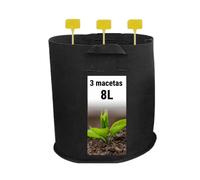 GROWMANIA 3 Bolsas de Cultivo de Tela Negra con Asas - Macetas de 8L de Capacidad para Plantas y Flores Redonda + Etiqueta de Regalo