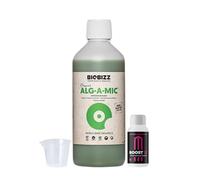 GROWMANIA Alg-A-Mic de BioBizz 500 ml + Muestra Boost Up de Up Nutrients + Vaso Medidor | Estimulante Orgánico para Plantas Urbanas | Promueve Salud y Vigor en Jardines Urbanos