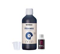 GROWMANIA Fish Mix de BioBizz 500 ml + Muestra Boost Up de Up Nutrients + Vaso Medidor | Fertilizante Orgánico para Jardines Urbanos | Nutrición y Crecimiento Robusto