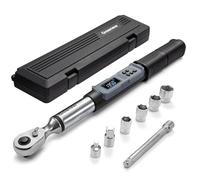 GROWNEER Llave dinamométrica digital, 6.8-135 Nm, llave dinamométrica de accionamiento de 1/2 pulgada con zumbador e indicador LED, juego de llaves dinamométricas electrónicas con adaptador y enchufes