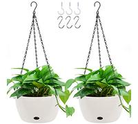 GROWNEER Paquete de 2 macetas Colgantes de plástico de 9.4 Pulgadas con 6 Ganchos, Maceta Colgante con Base Desmontable para decoración de jardín, Interior y Exterior (Blanco)