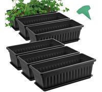 GROWNEER Paquete de 6 macetas largas de plástico para ventana de flores negras de 17 pulgadas con 15 etiquetas de plantas para alféizar de ventana interior al aire libre, patio, jardín, decoración del
