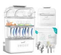 Grownsy Esterilizador y secadora de botellas grandes de 3 capas, capacidad para 6 a 10 botellas, esterilizador de biberones para extractor de leche, bolsas esterilizadoras, cepillo de botella incluido