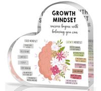 Growth Mindset - Placa acrílica decorativa, terapia, oficina, salud mental, aula, corazón acrílico, regalo inspirador, cambia tu mentalidad, refranes positivos, regalos inspiradores para profesores y