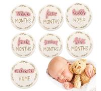 Growth Signs, 3D Announcement Disc Set, 7 piezas Decorative Wooden Birth and Month Marker Cards, Reusable Growth Discs, Ideal para niños Room, Nursery, Livingroom & Photo Prop