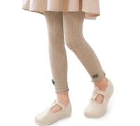 GroYolan Leggings Niña Sin Pies Acanalados de Punto con Lazo Encaje Mallas Niña Largo al Tobillo Suaves Elásticos, 3-12 años