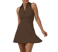 GroYolan Vestido de Tenis para Mujer sin Mangas Athletic Dress con Pantalón Corto Bolsillos Cremallera Polo Ropa Deportiva Golf Padel Fitness Casual