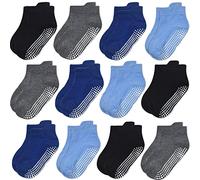GRPSKCOS,Calcetines antideslizantes para bebé, 12 pares de calcetines de tobillo antideslizantes para niños y niñas, para niños de 1 a 7 años, #2 Negro,Gris,Azul,Azul Marino,12 Pares, 3-5 años