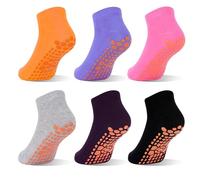 GRPSKCOS - Calcetines antideslizantes para niños - 6 pares de calcetines antideslizantes para trampolín, calcetines adhesivos y transpirables para interior, para niños y niñas de 2 a 13 años, 10-13