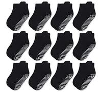 GRPSKCOS Calcetines de tobillo antideslizantes para niños y niñas, 12 pares de calcetines antideslizantes para niños de 0 a 7 años, #4 Negro -12 pares, 1-3 Years