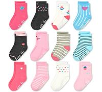 GRPSKCOS Calcetines para niñas pequeñas, paquete de 12 calcetines antideslizantes con agarres para niños de 1 a 7 años, #2 Rosa Srawberry, 3-5 Years