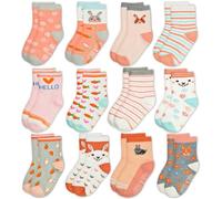 GRPSKCOS Calcetines para niñas pequeñas, paquete de 12 calcetines antideslizantes con agarres para niños de 1 a 7 años, #3 Conejito de zanahoria, 3-5 Years