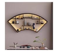 GRRICEPL Estantería De Pared con Forma De Abanico, Estantes Flotantes De Madera Grandes con Forma De Abanico para Libros, Estante De Almacenamiento para Vajilla De Té con Luz LED(123x60 cm)